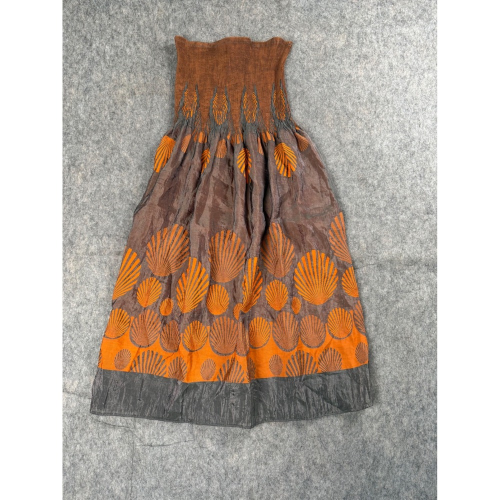 Unbranded Smocked Strapless Dress Women M Brown Orange Shell Boho Coastal Midi